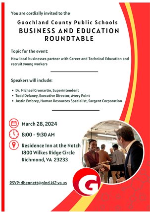 Goochland Public Schools Business Roundtable Event Flyer