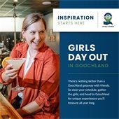 Image of woman holding a cocktail and Girls getaway graphic